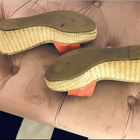 🍊 Orange colored Prada Wicker Open Toed Wedges - Picture 10 of 16
